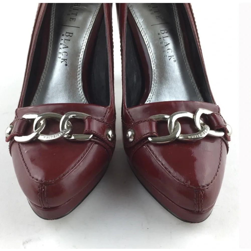 WHBM WINE CHAIN ACCENT LOAFER HEELS